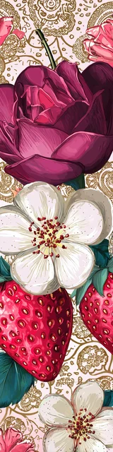 Free strawberry bookmark featuring an open white flower with strawberries